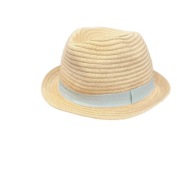Straw Fedora Hat Preppy BOHO Cottagecore Pool Beach Travel Light Blue Ribbon - Picture 9 of 9
